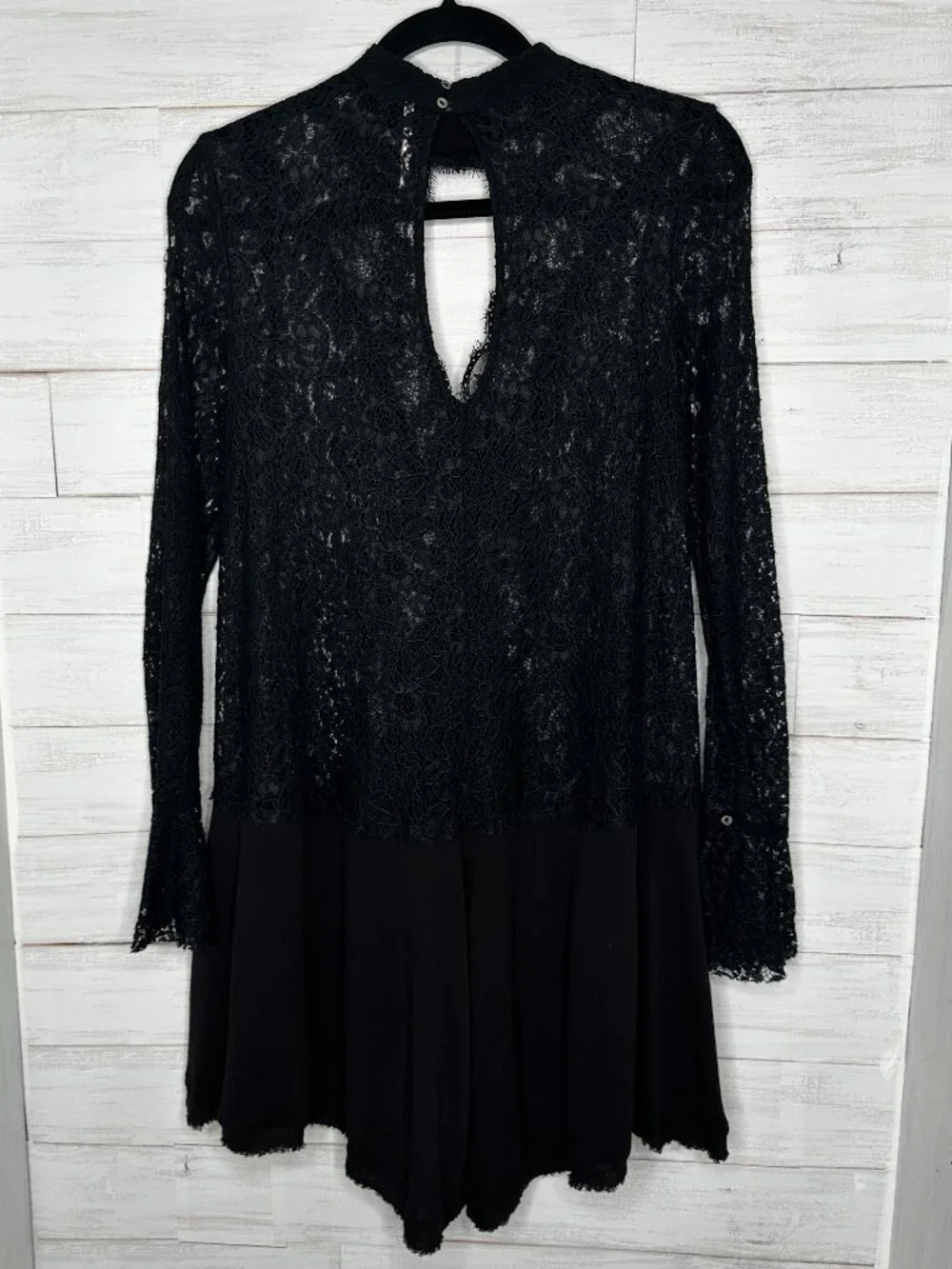 Free People Tell Tale Sheer Lace Tunic Mini Dress in Black Size Small
